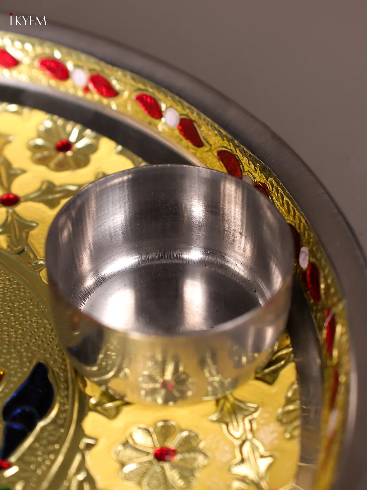Meenakari Pooja Thali set - Peacock Yellow-KEE09004 - Image 3