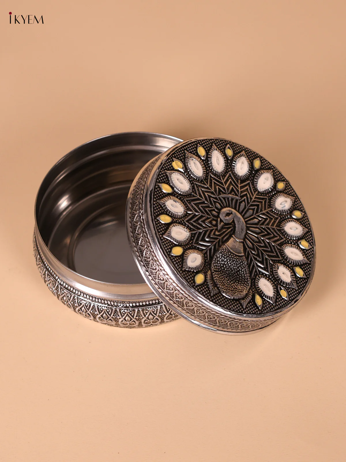 Meenakari Peacock Dabba - Silver-KEE09007 - Image 2