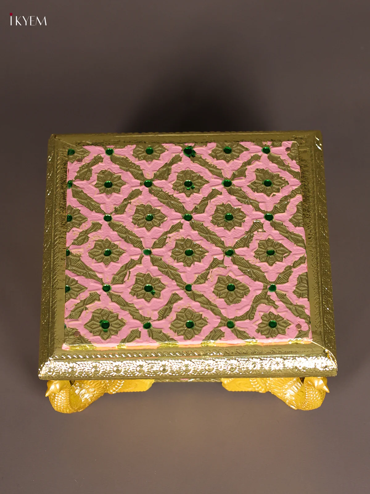 Meenakari Manai with Peacock Embossed Legs - (5x5) - Pink-KEE13002