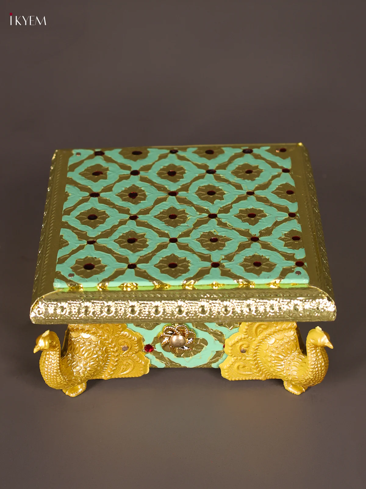 Meenakari Manai with Peacock Embossed Legs - (5x5) - Pista Green-KEE13003