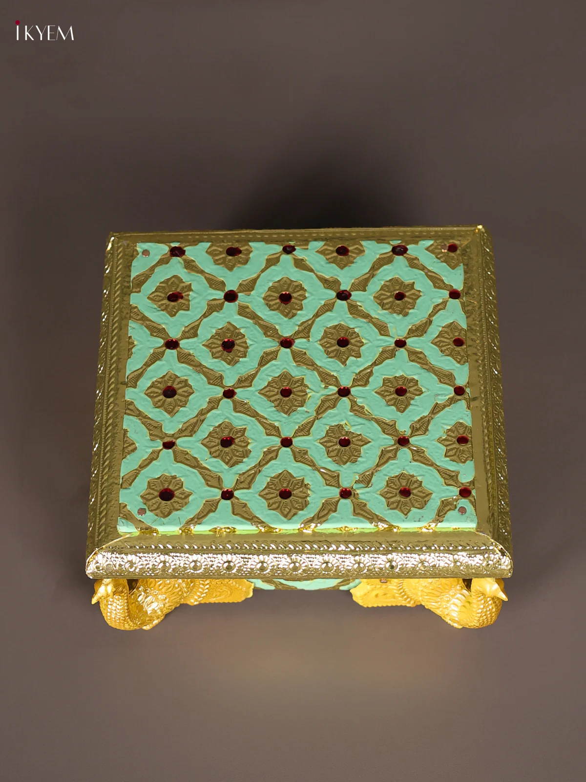 Meenakari Manai with Peacock Embossed Legs - (5x5) - Pista Green-KEE13003 - Image 2
