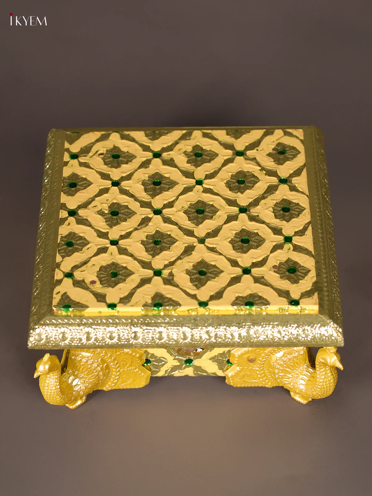 Meenakari Manai with Peacock Embossed Legs - (5x5) - Yellow-KEE13004