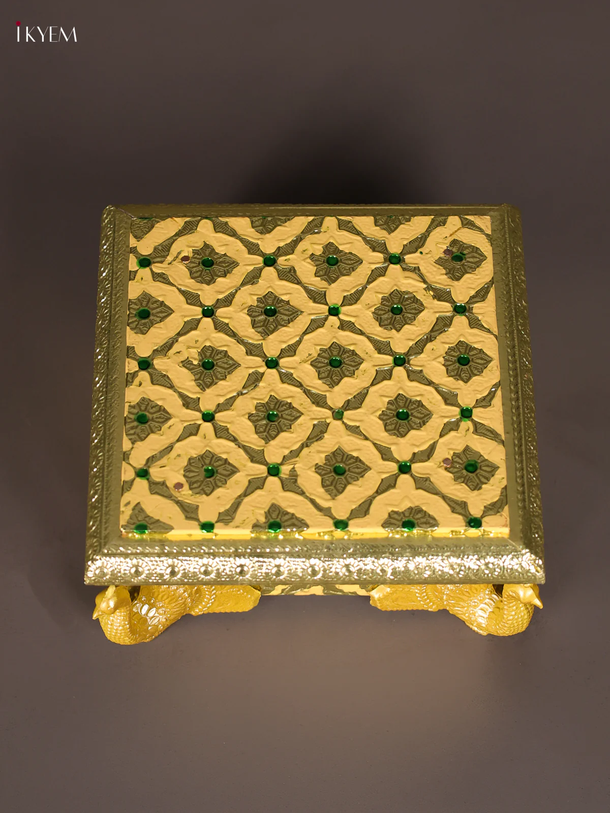 Meenakari Manai with Peacock Embossed Legs - (5x5) - Yellow-KEE13004 - Image 2