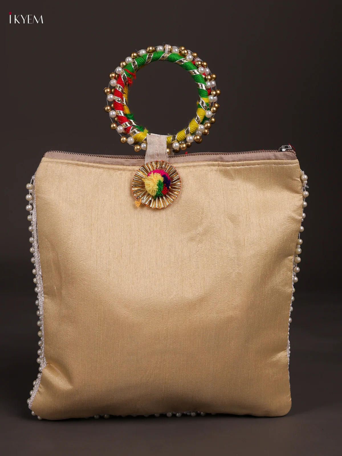 Embroidered Bag with Bangle Handle - WHITE-KEE14005 - Image 3