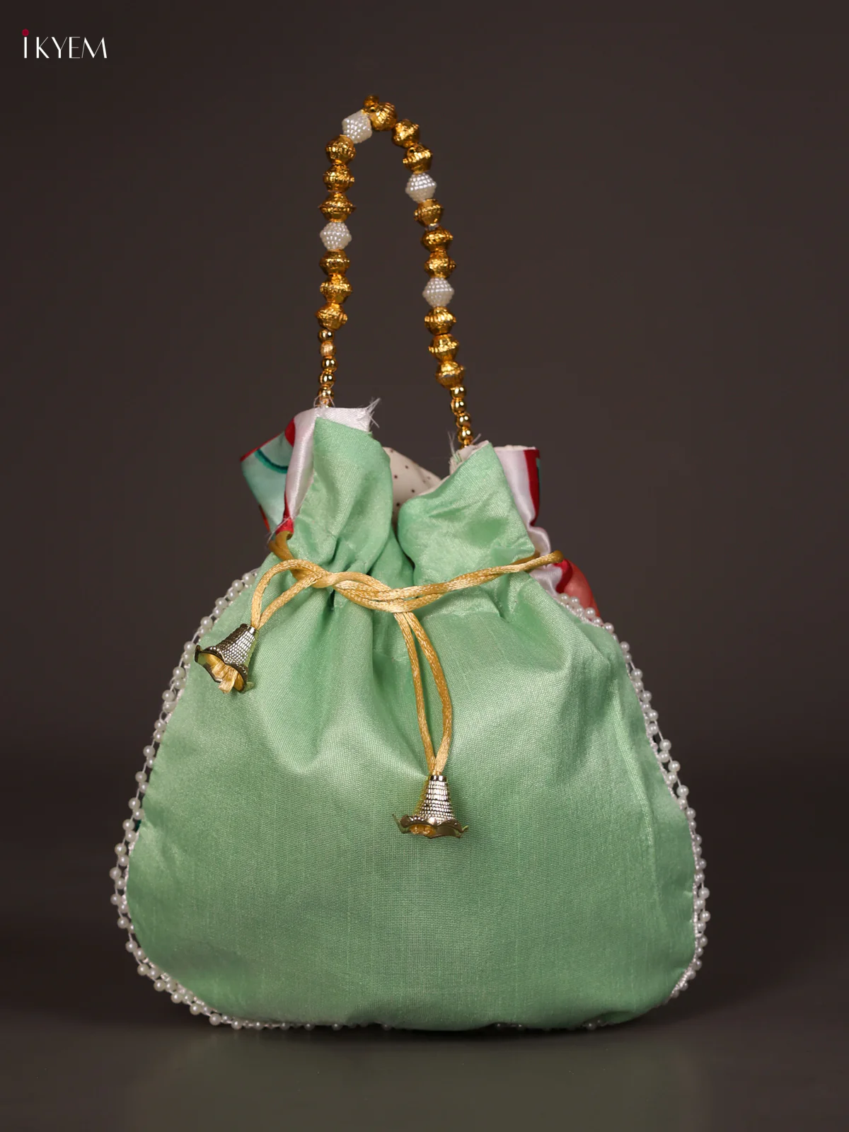 Designer Potli Bags With Beautiful Pichwai Cow Print-Green-KEE14014 - Image 2