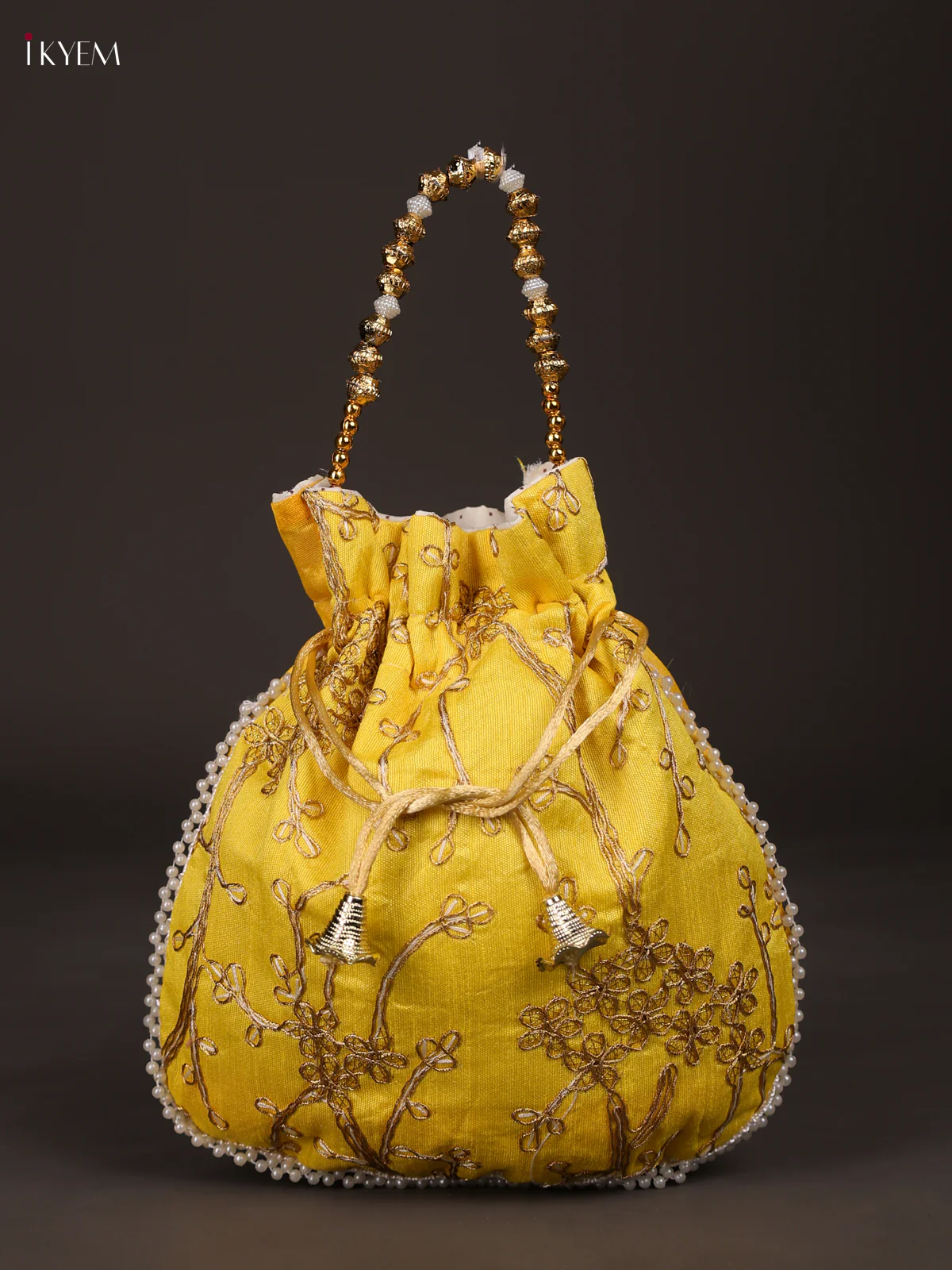 Embroidered Potli Bag- Yellow-KEE14024