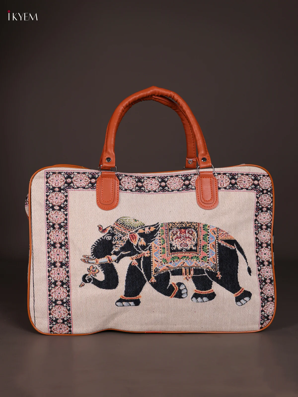 Elephant Printed Hand Bag- Cream-KEE16001