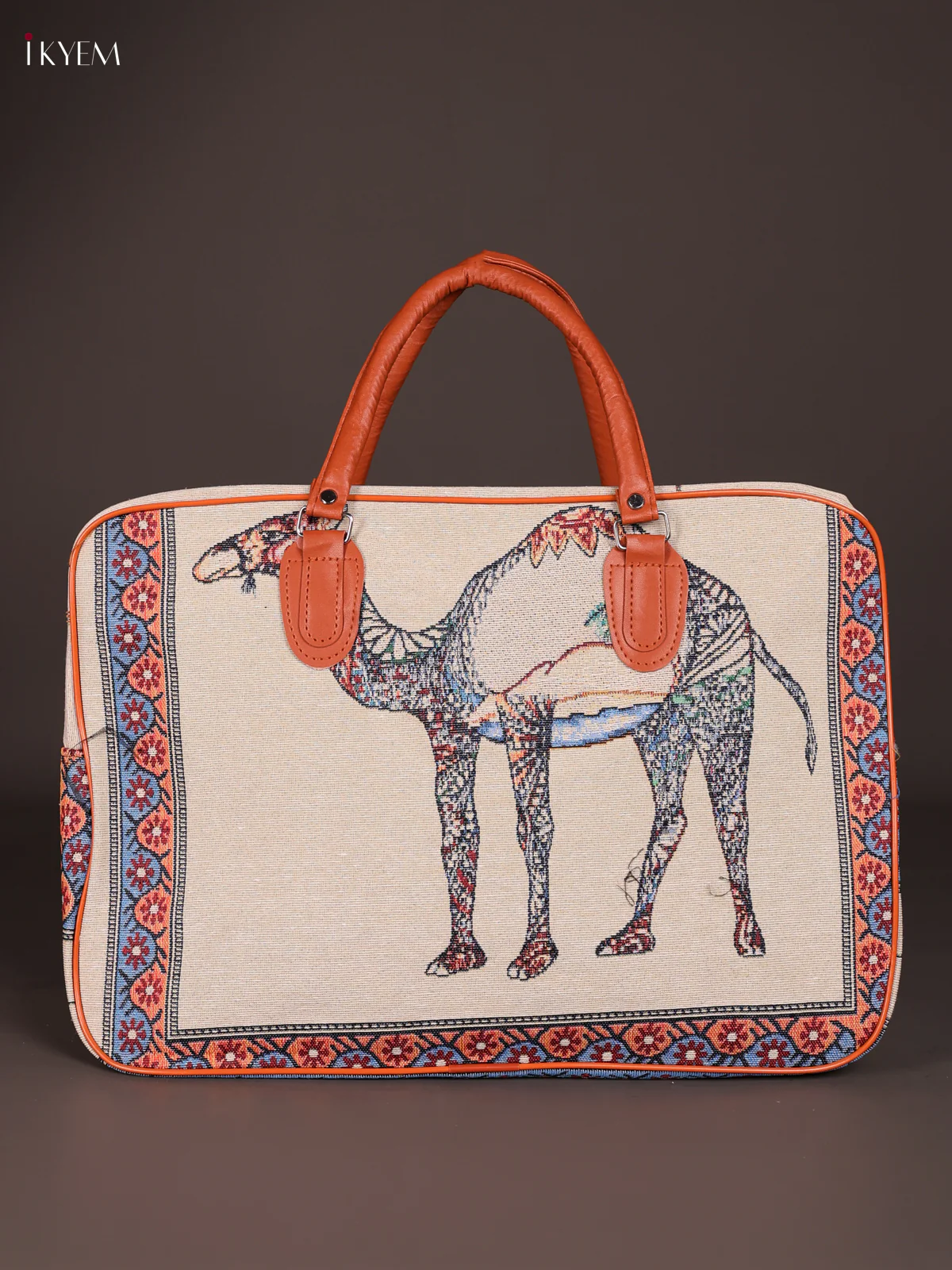 Camel Printed Hand Bag- Cream-KEE16003