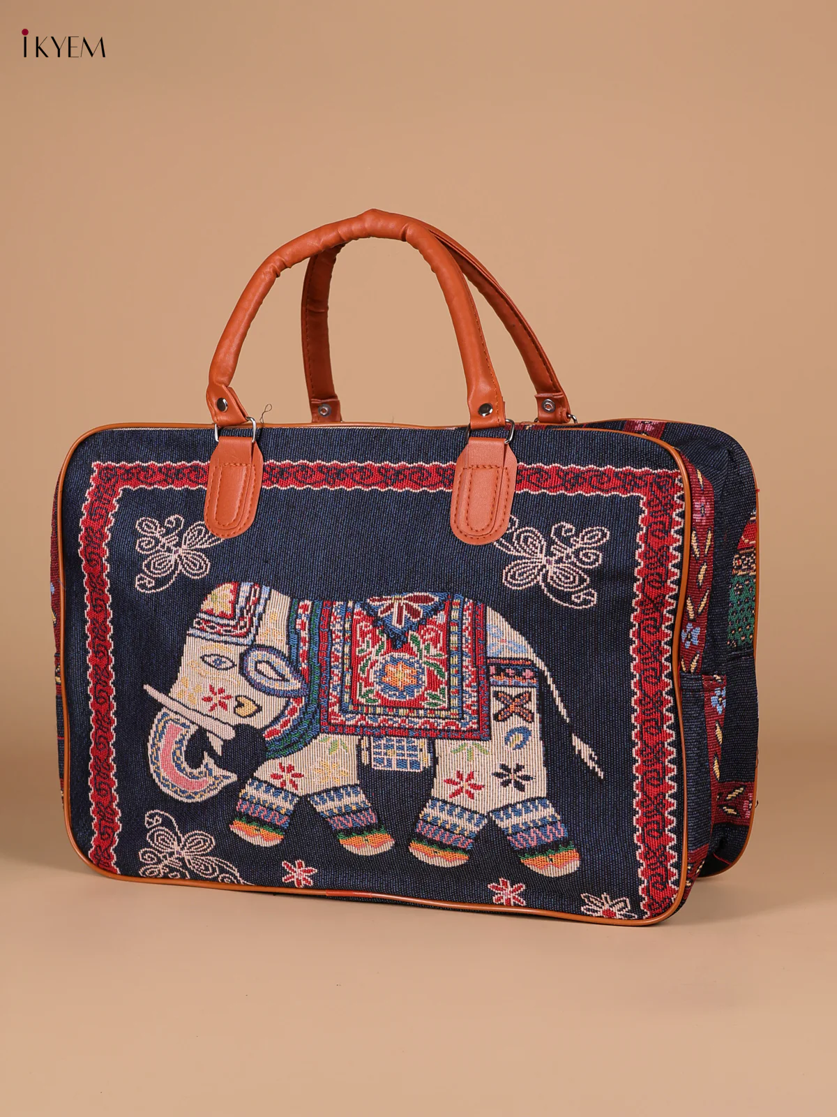 Elephant Printed Hand Bag- Blue-KEE16004 - Image 3