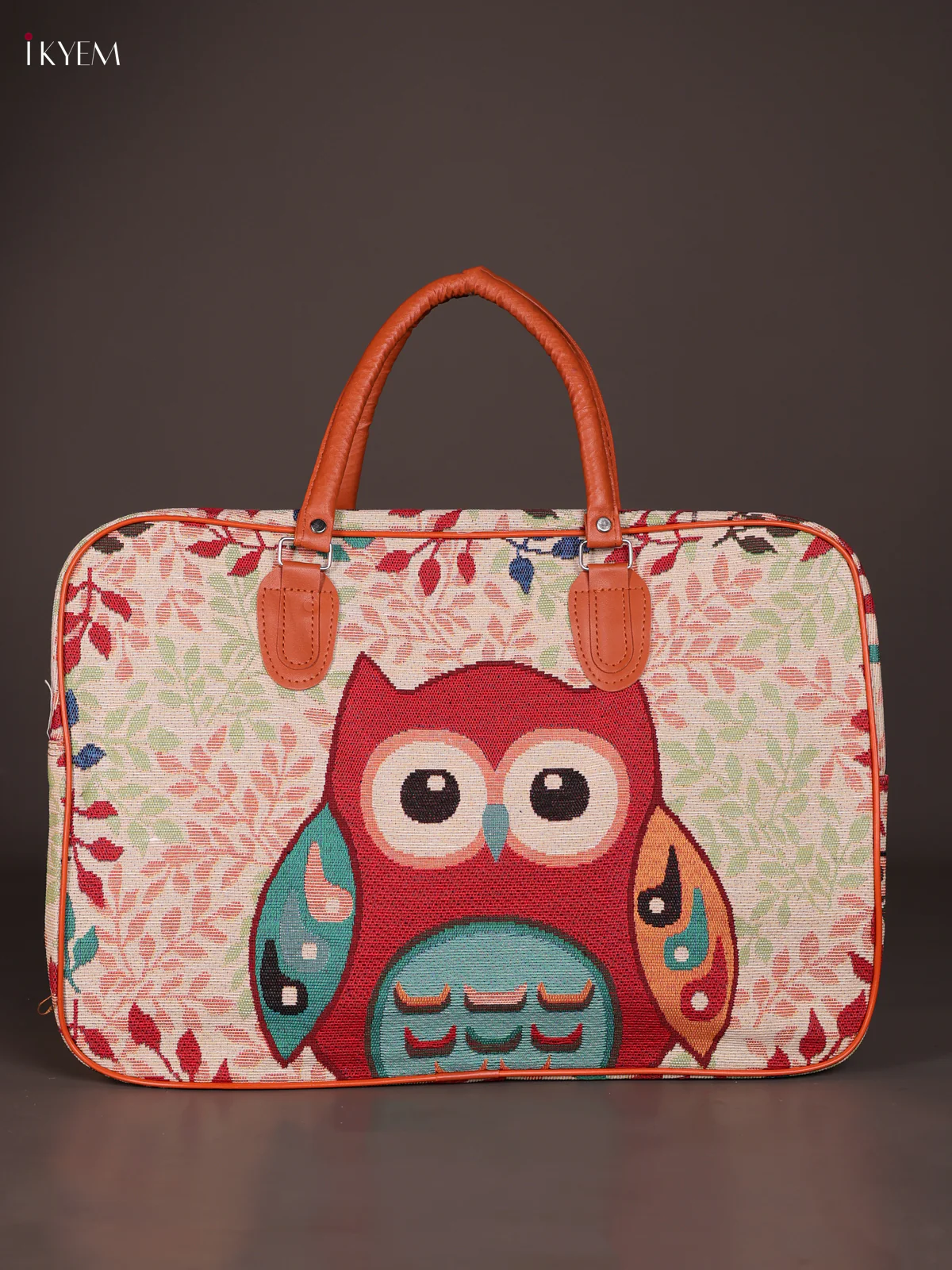 Owl Printed Hand Bag-Peach-KEE16005