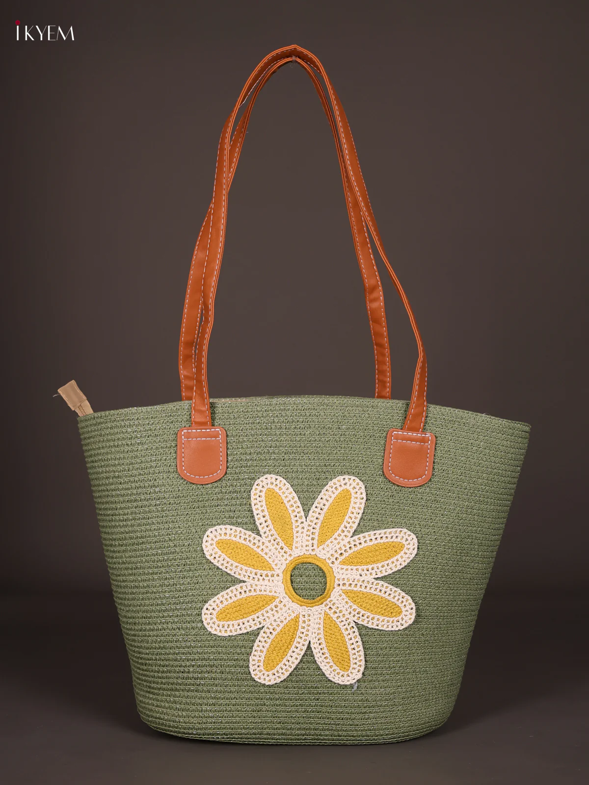 Flower Printed Leather Hand Bag- Green-KEE16006