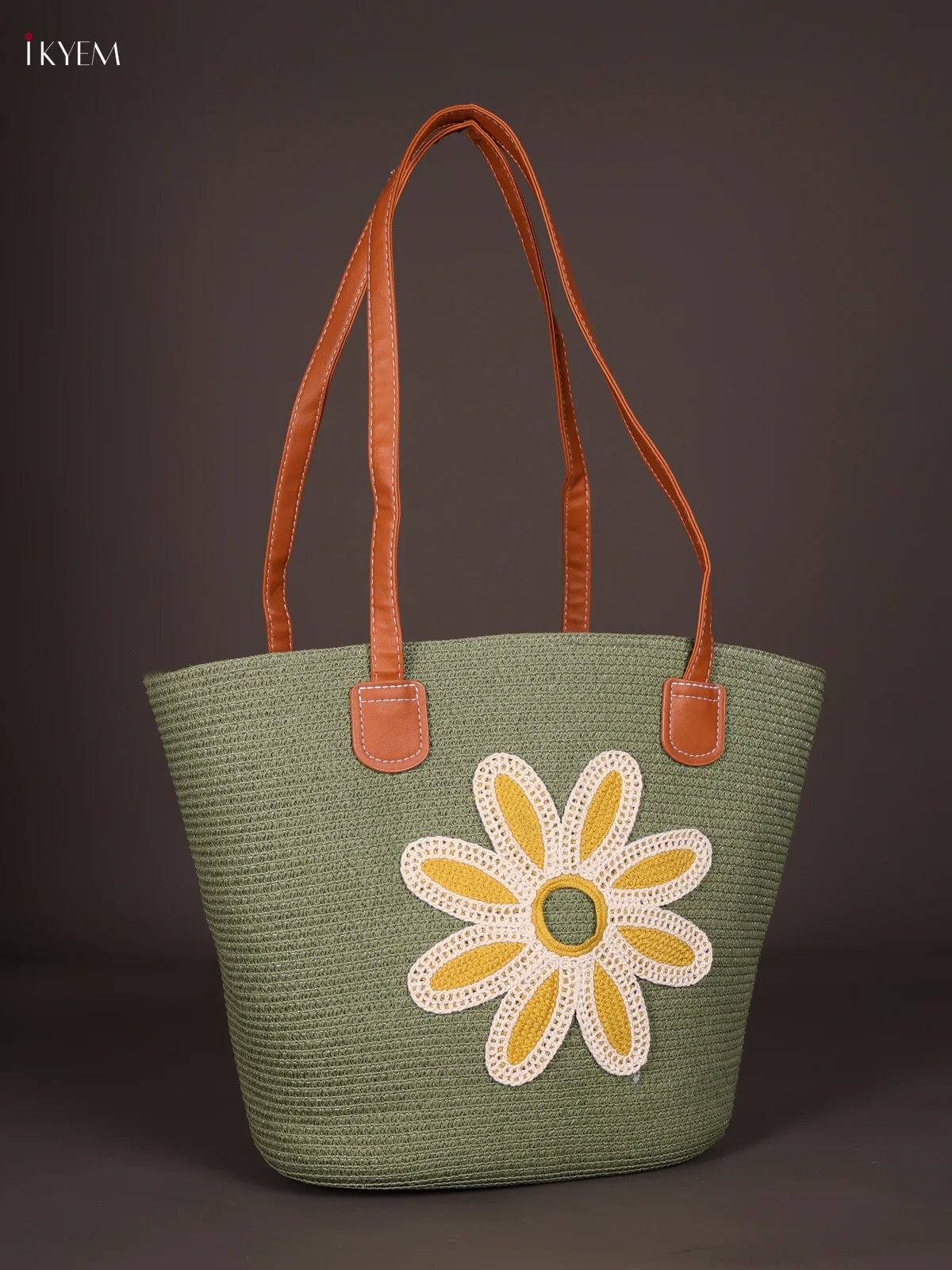 Flower Printed Leather Hand Bag- Green-KEE16006 - Image 2
