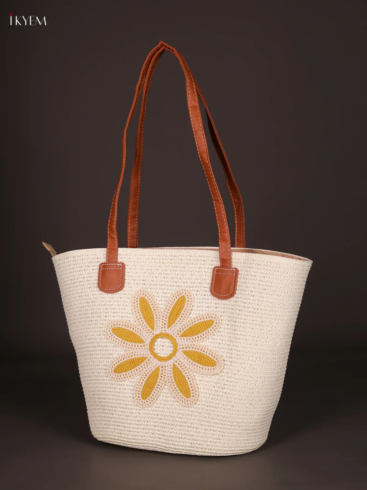 Flower Printed Leather Hand Bag- White-KEE16009 - Image 2