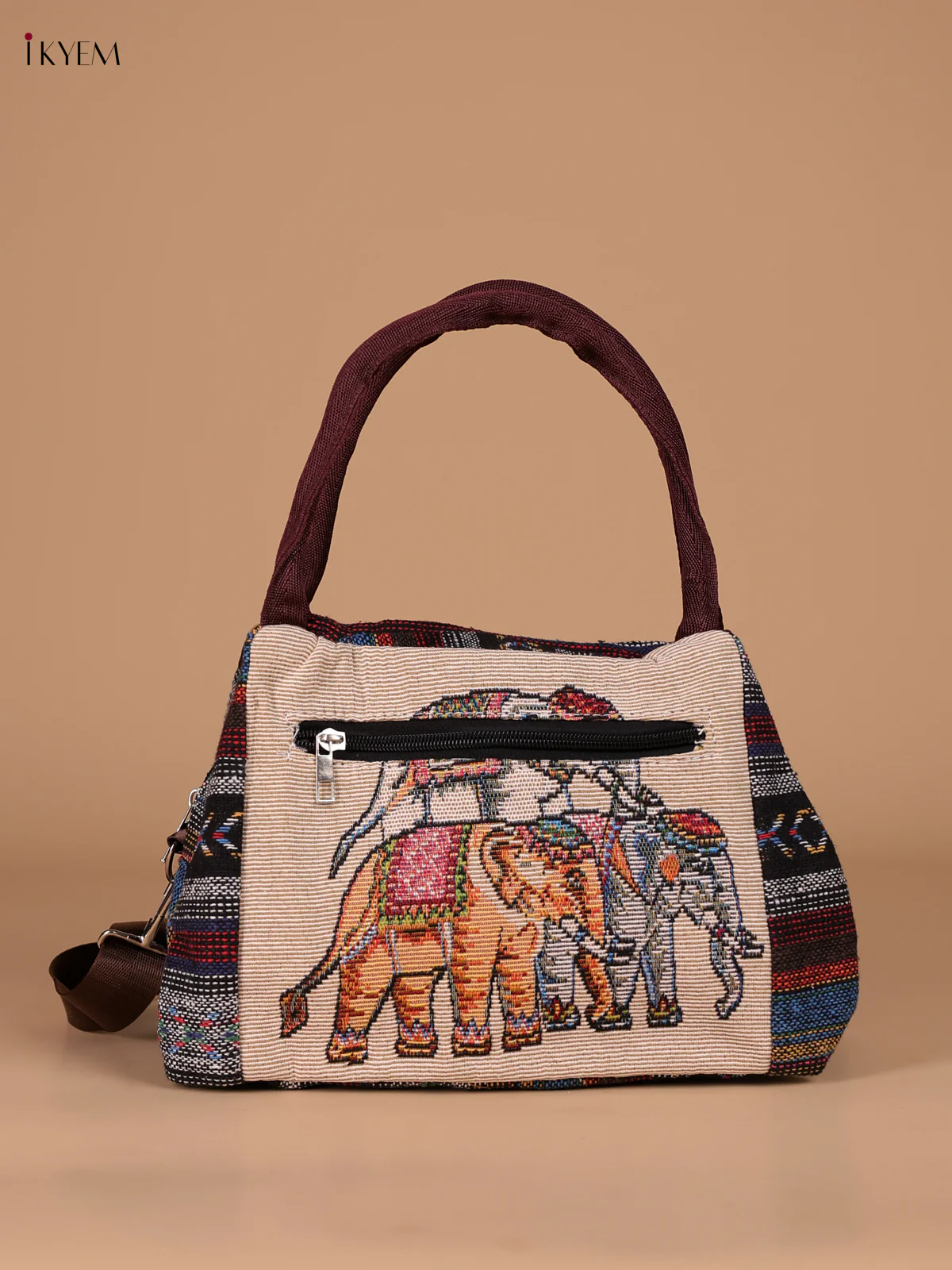 Elephant Printed hand Bag - Peach-KEE16023 - Image 2
