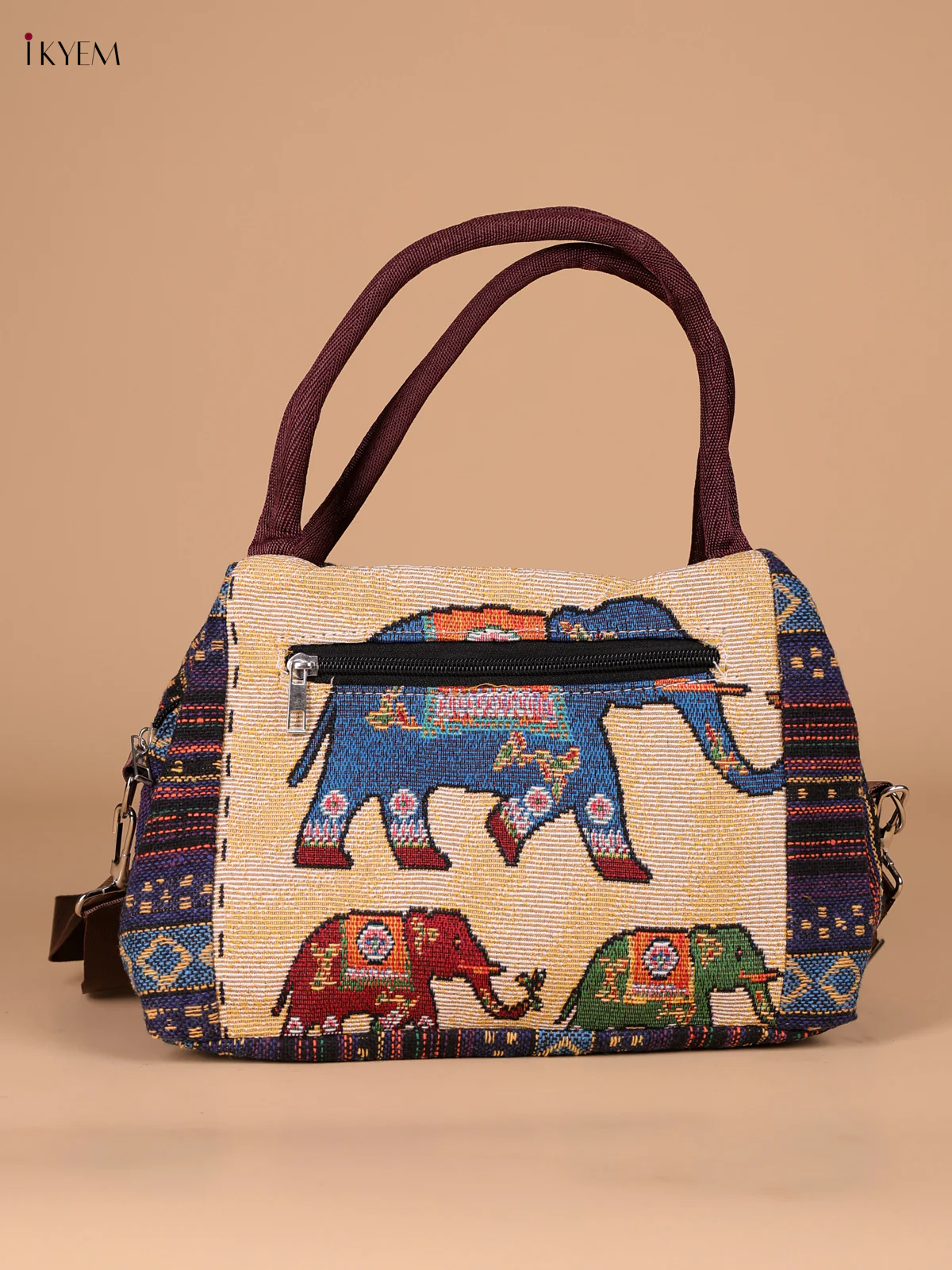Elephant Printed hand Bag - Peach&Blue-KEE16024 - Image 2