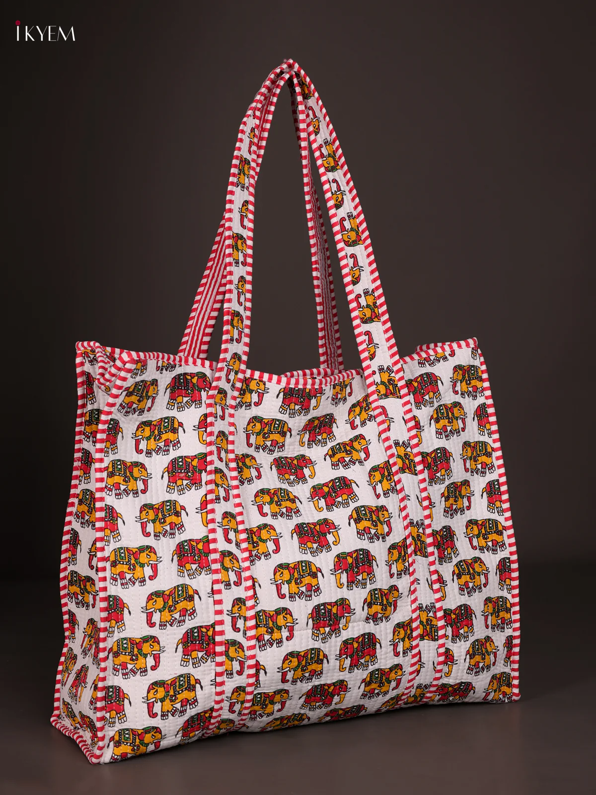 Elephant Printed Hand Bag- White-KEE16028 - Image 2