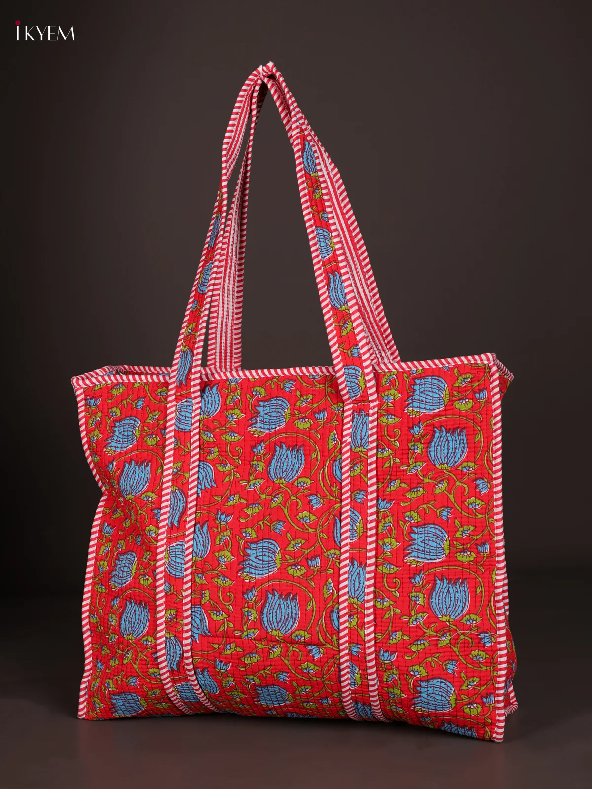 Flower Printed Hand Bag- Red-KEE16035 - Image 3