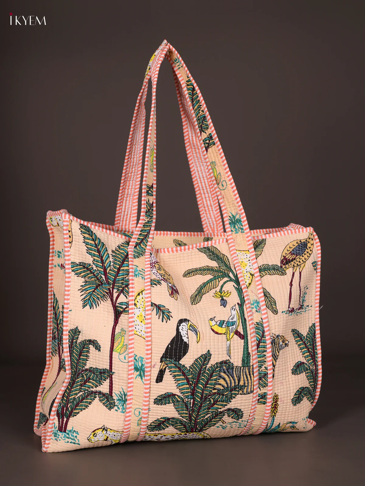 Bird Printed Hand Bag-Peach-KEE16037 - Image 2
