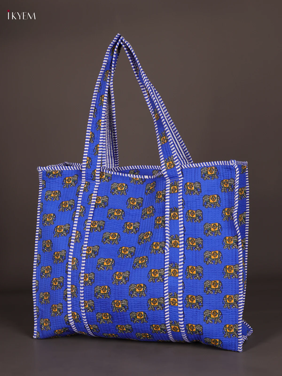 Elephant Printed Hand Bag- Blue-KEE16039 - Image 3
