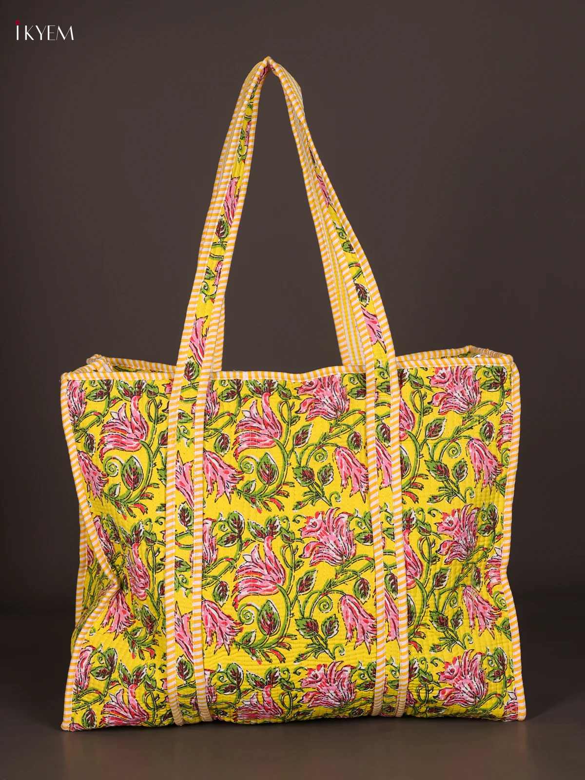 Flower Printed Hand Bag- Yellow-KEE16041