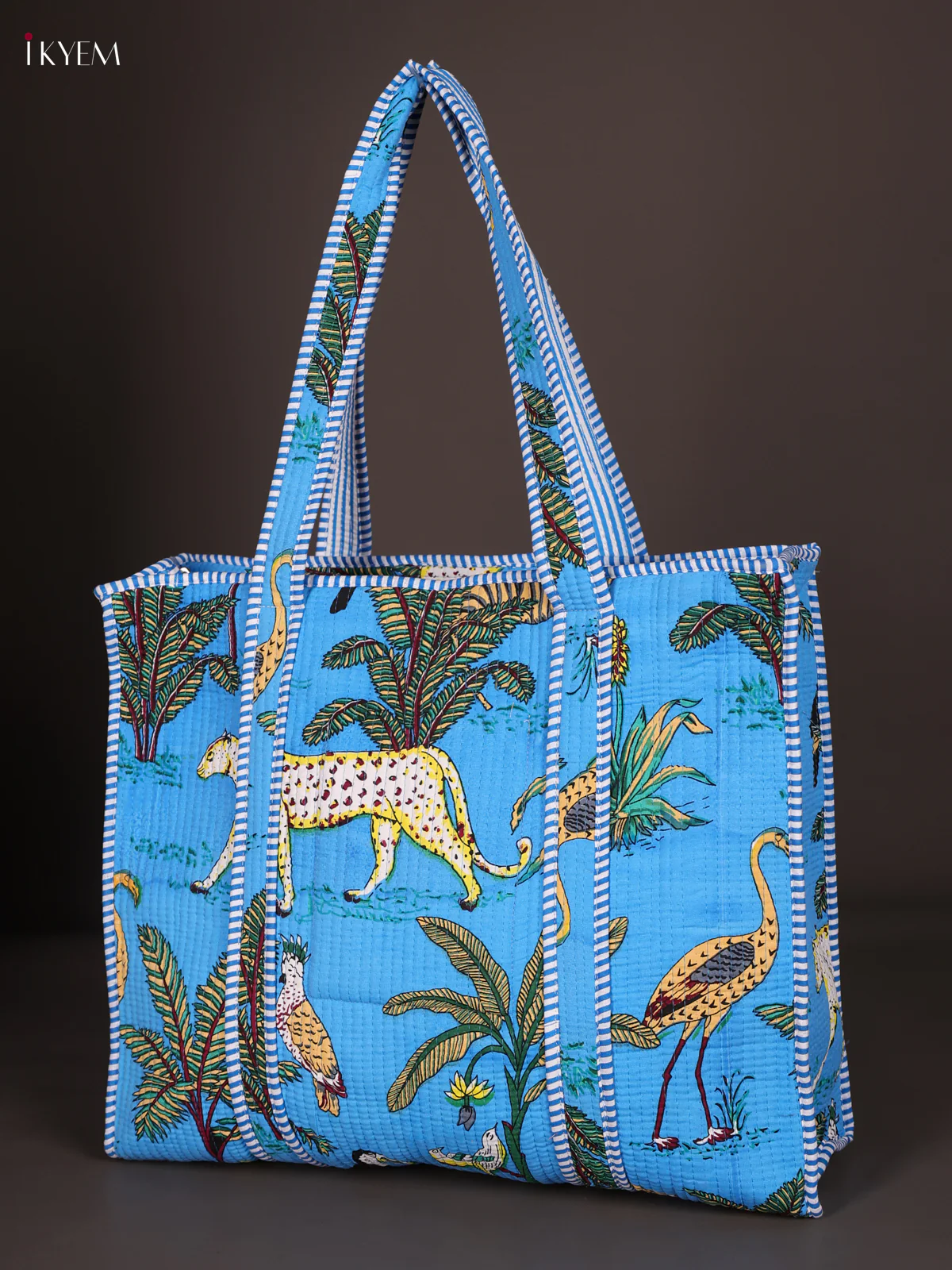 Bird Printed Hand Bag- Sky Blue-KEE16044 - Image 3