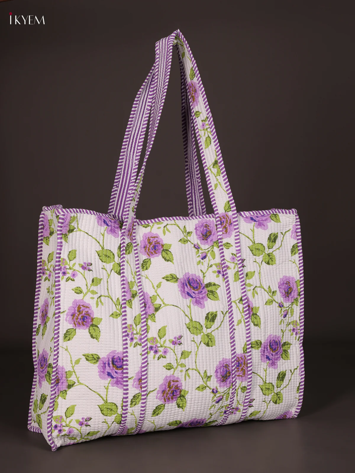 Flower Printed Hand Bag- White-KEE16048 - Image 2