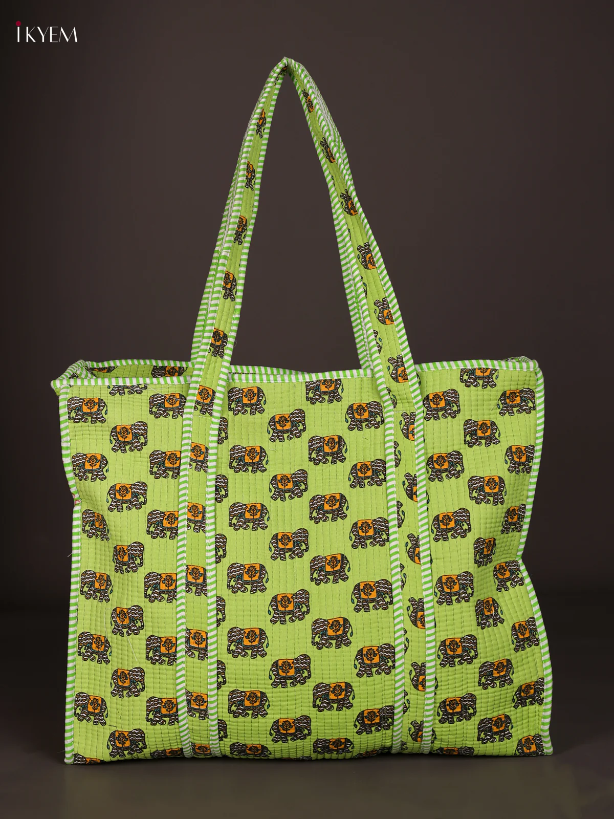 Elephant Printed Hand Bag- Green-KEE16049