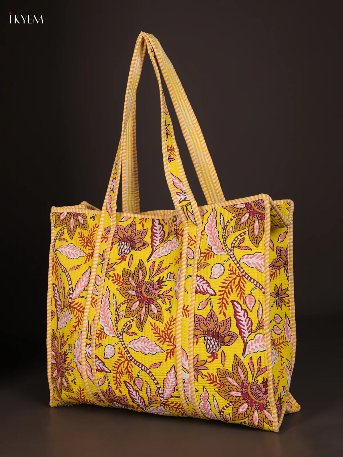 Flower Printed Hand Bag- Yellow-KEE16051 - Image 3