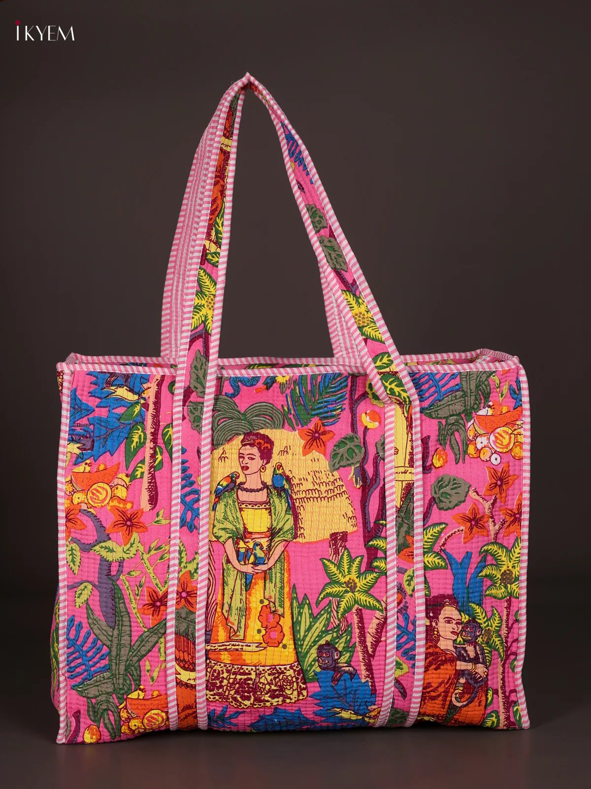 Frida Kahlo Printed Hand bag - Pink-KEE16052