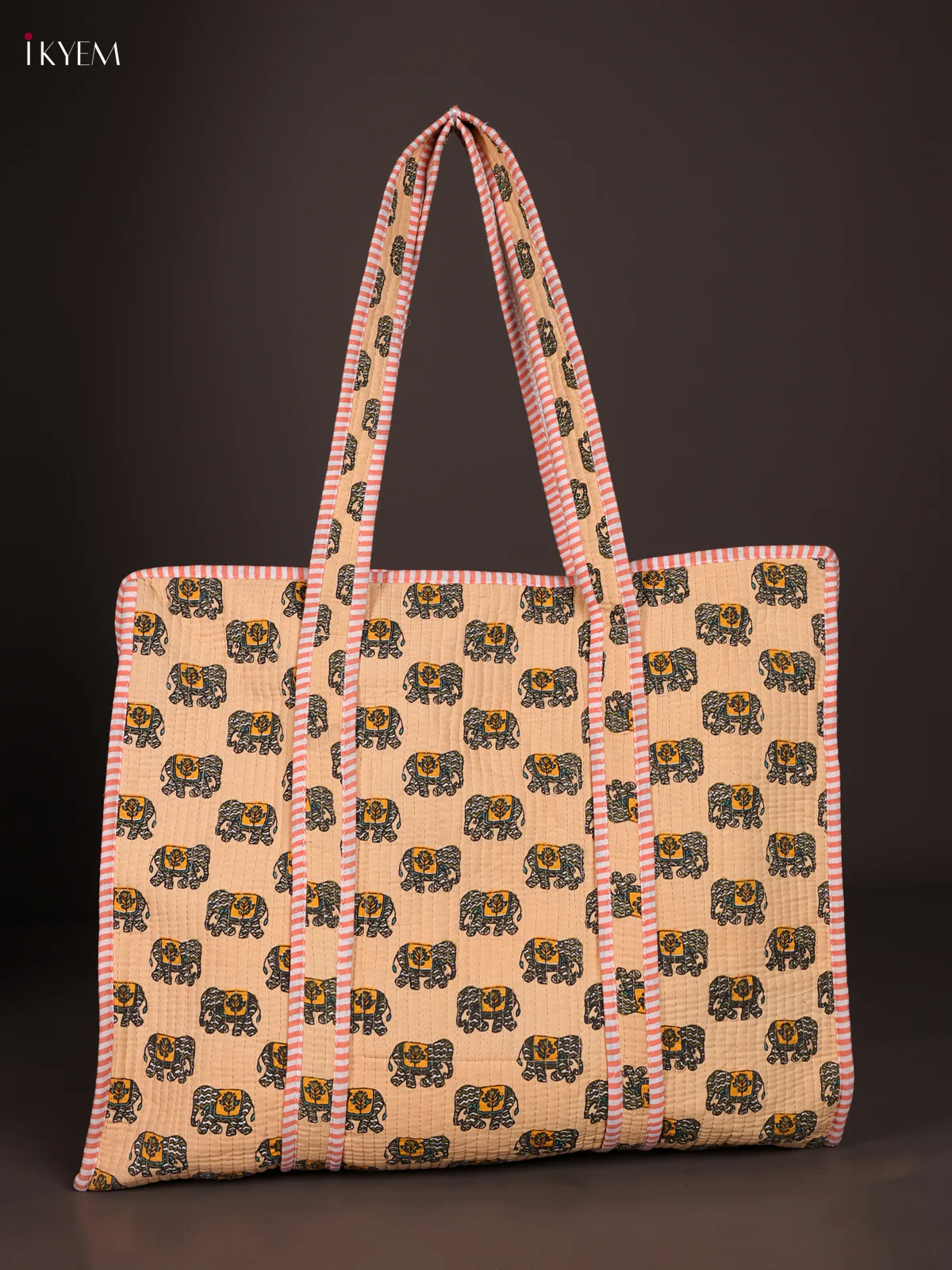 Elephant Printed Hand Bag- Peach-KEE16056
