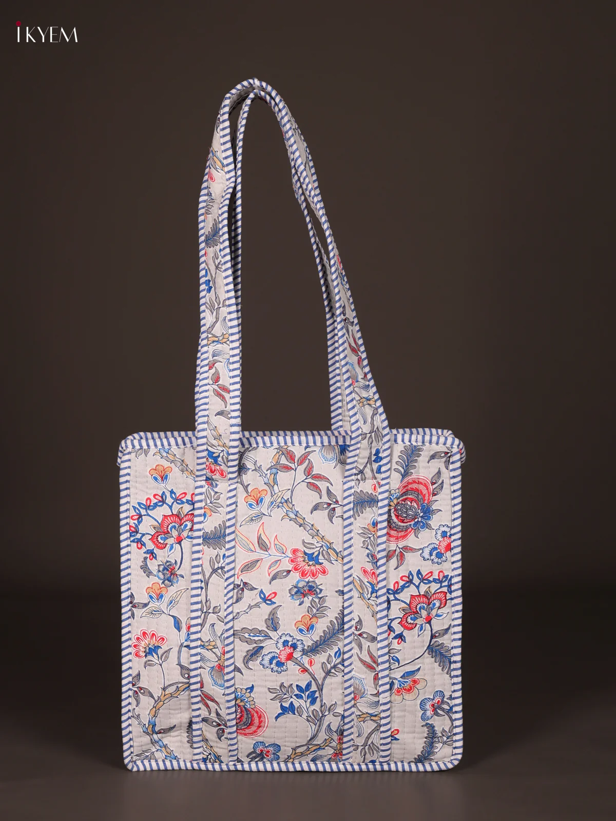 Flower Printed Hand Bag- Grey-KEE16065