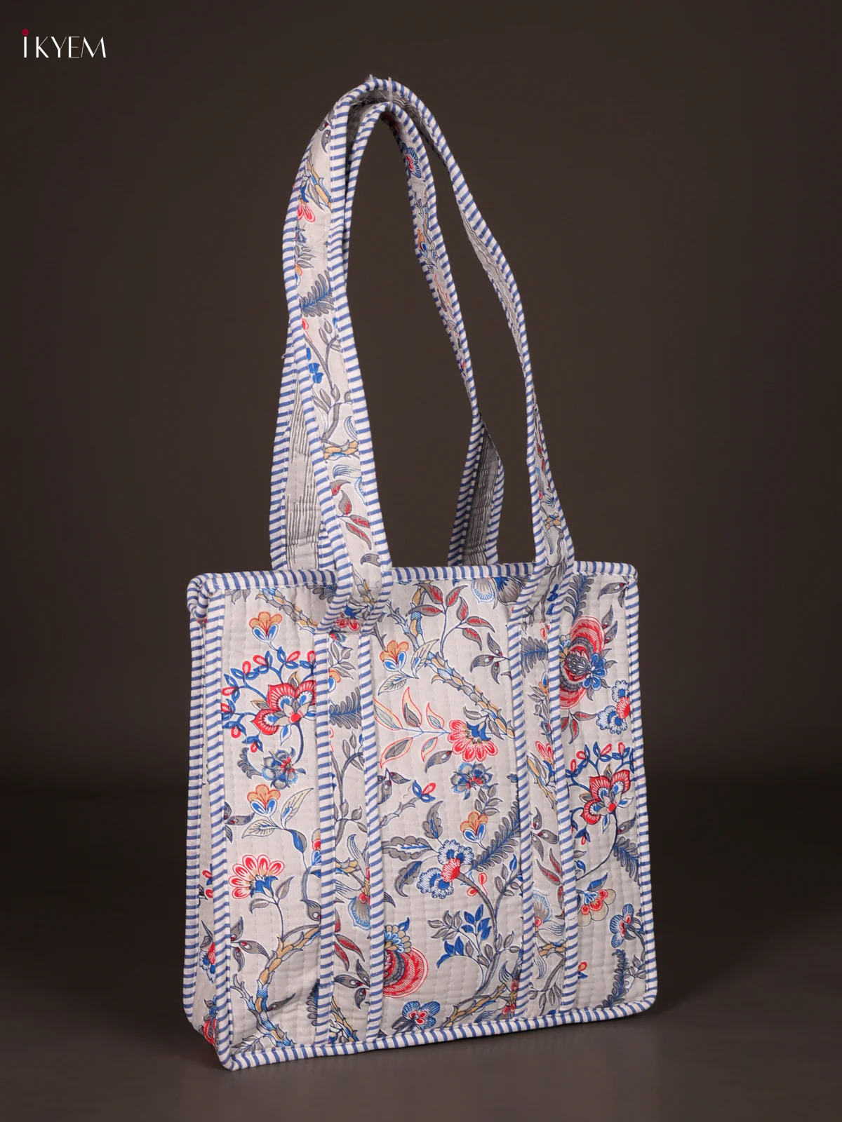 Flower Printed Hand Bag- Grey-KEE16065 - Image 2