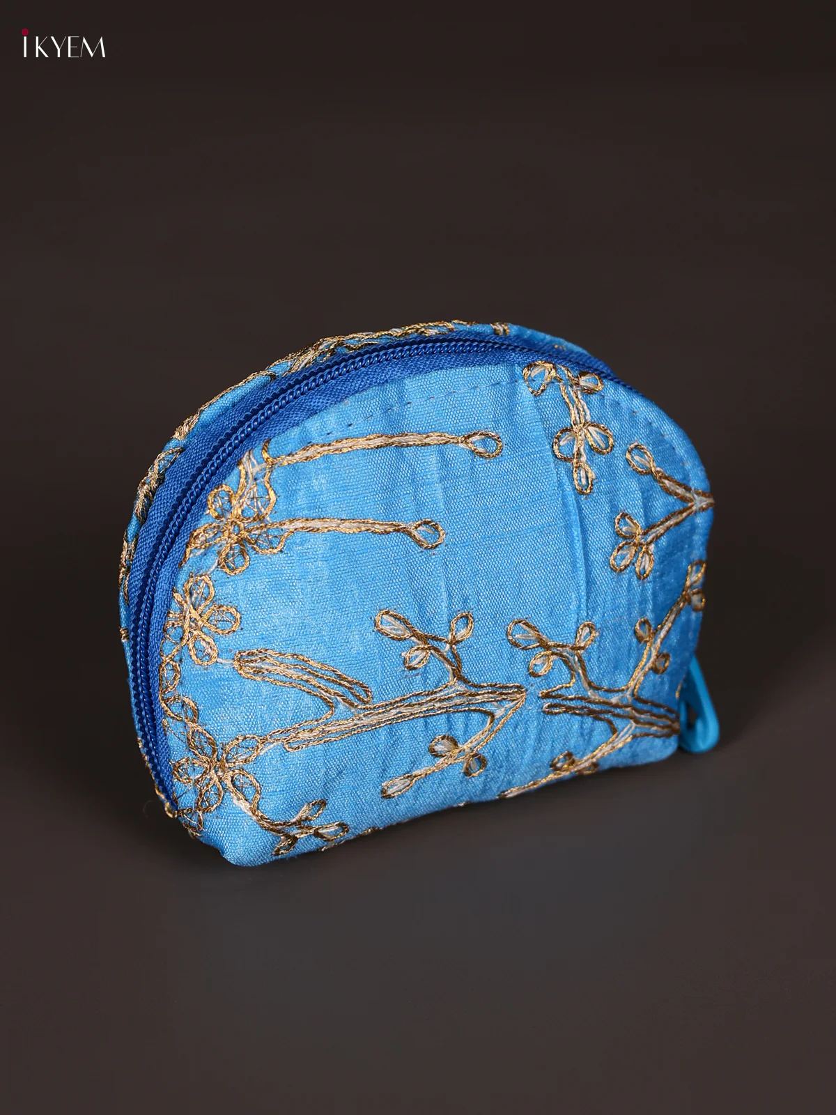 Mini Coin Pouch With Zari- Blue-KEE16075 - Image 2