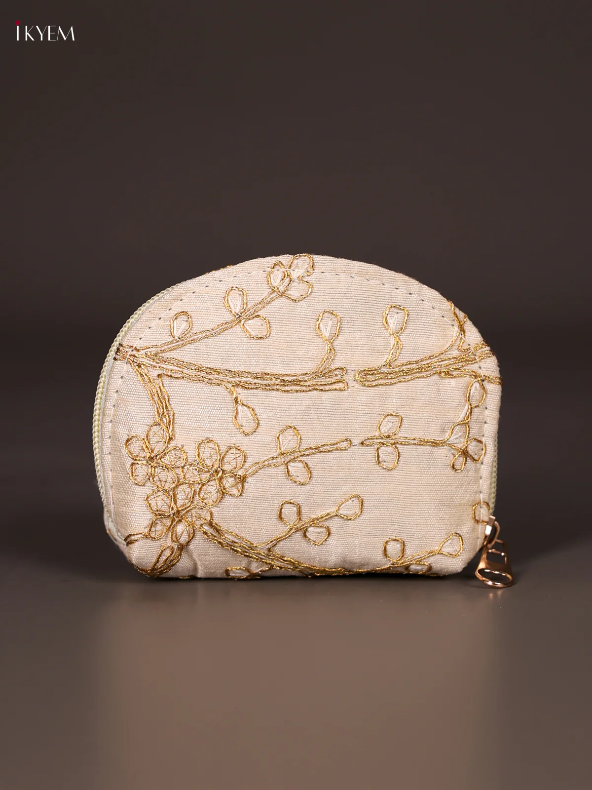 Mini Coin Pouch With Zari- White-KEE16080