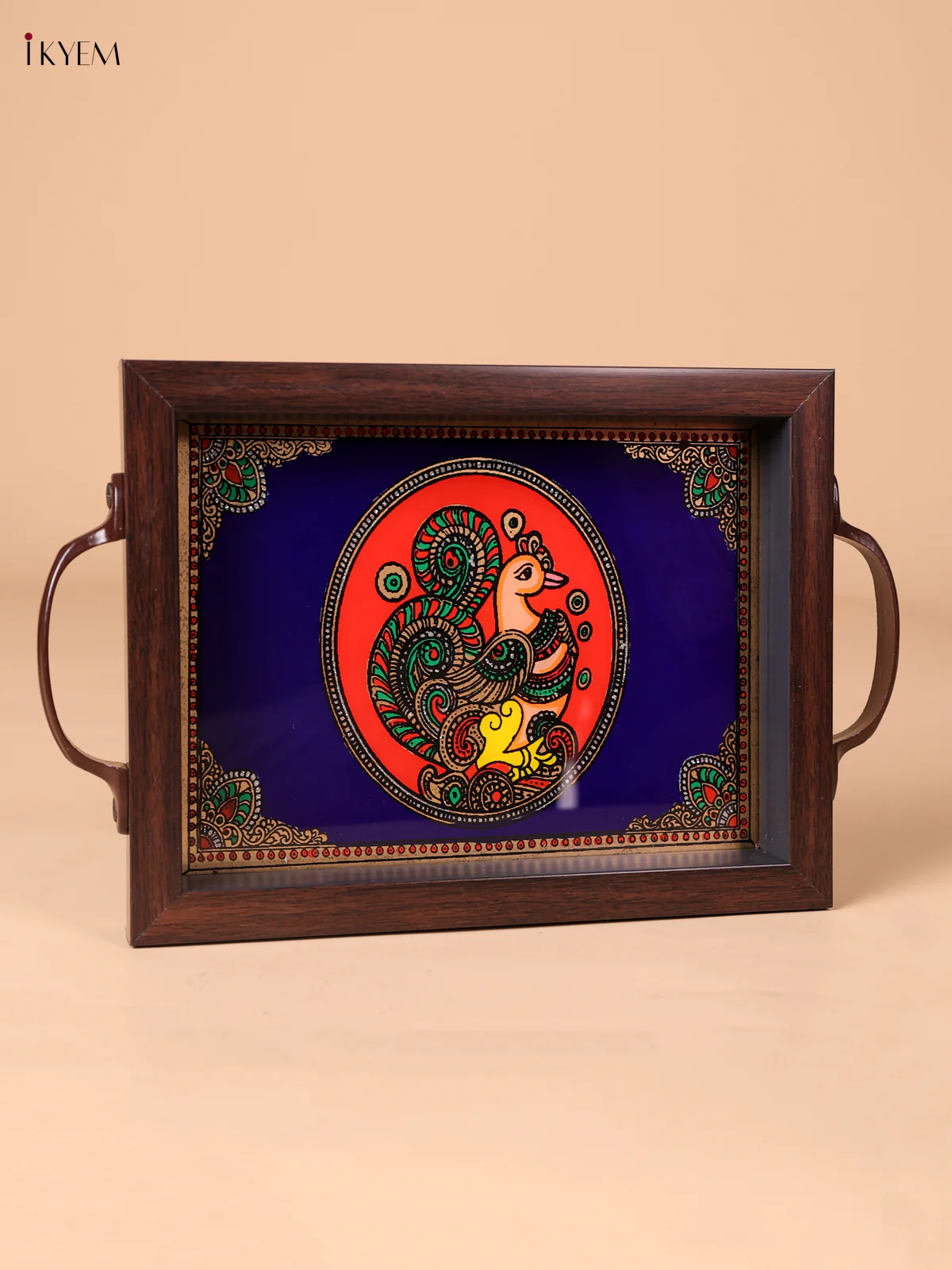 Reverse Glass Painted Tray (9x7) - Annapakshi - Blue-KEE18001 - Image 3