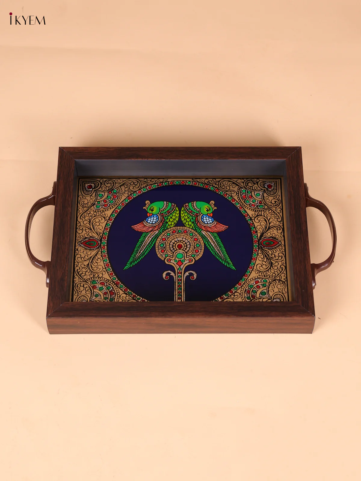 Reverse Glass Painted Tray (9x7) - Parrot - Blue-KEE18002