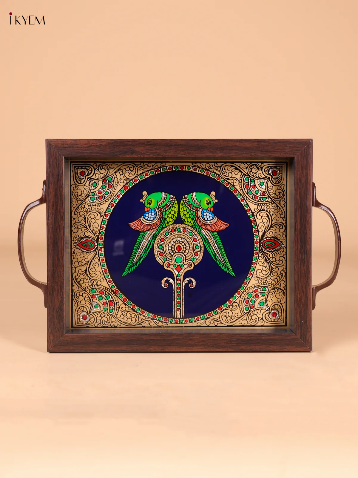 Reverse Glass Painted Tray (9x7) - Parrot - Blue-KEE18002 - Image 2