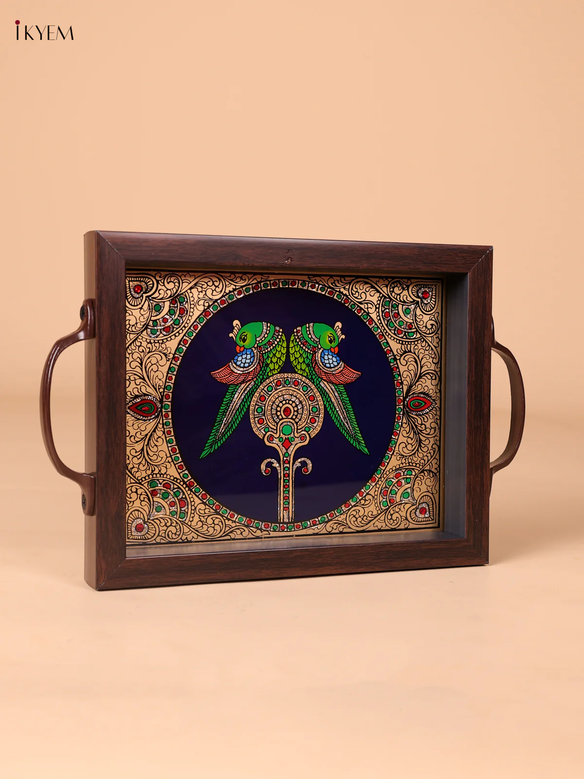 Reverse Glass Painted Tray (9x7) - Parrot - Blue-KEE18002 - Image 3