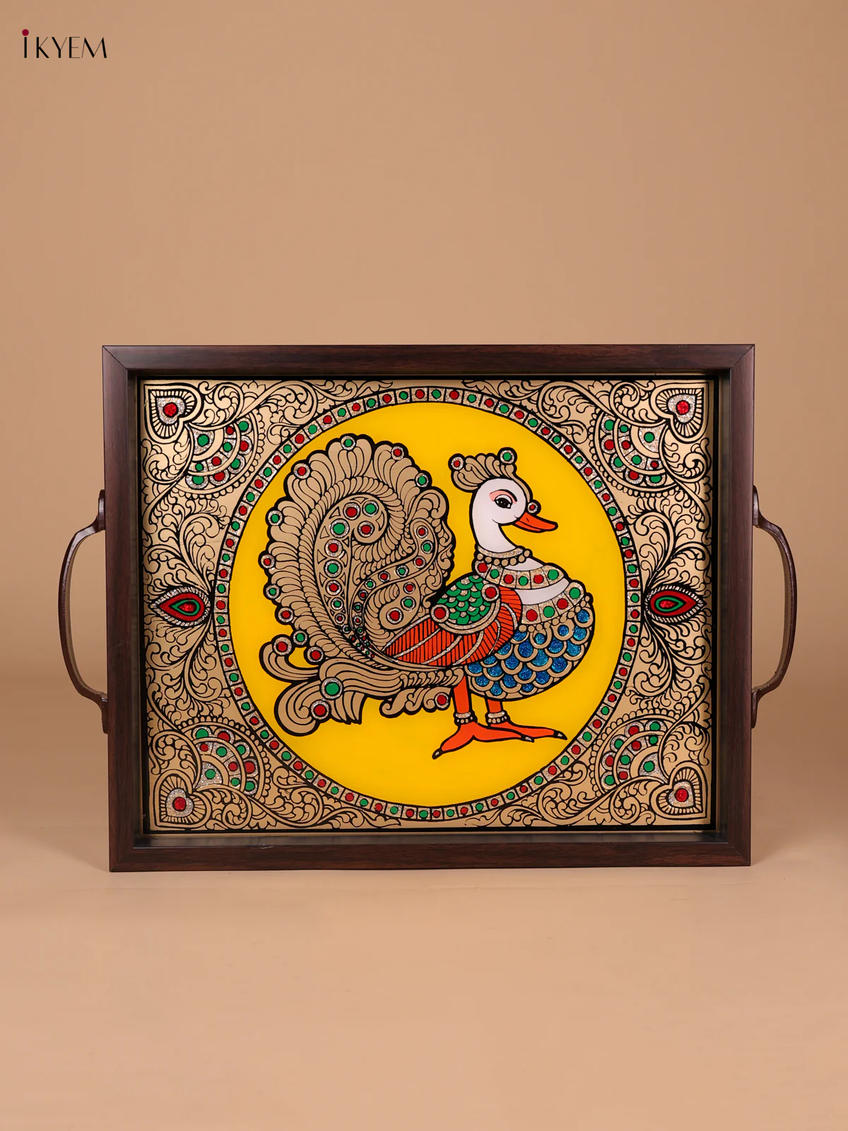 Reverse Glass Painted Tray (16x13) - Annapakshi - Yellow-KEE18006 - Image 2