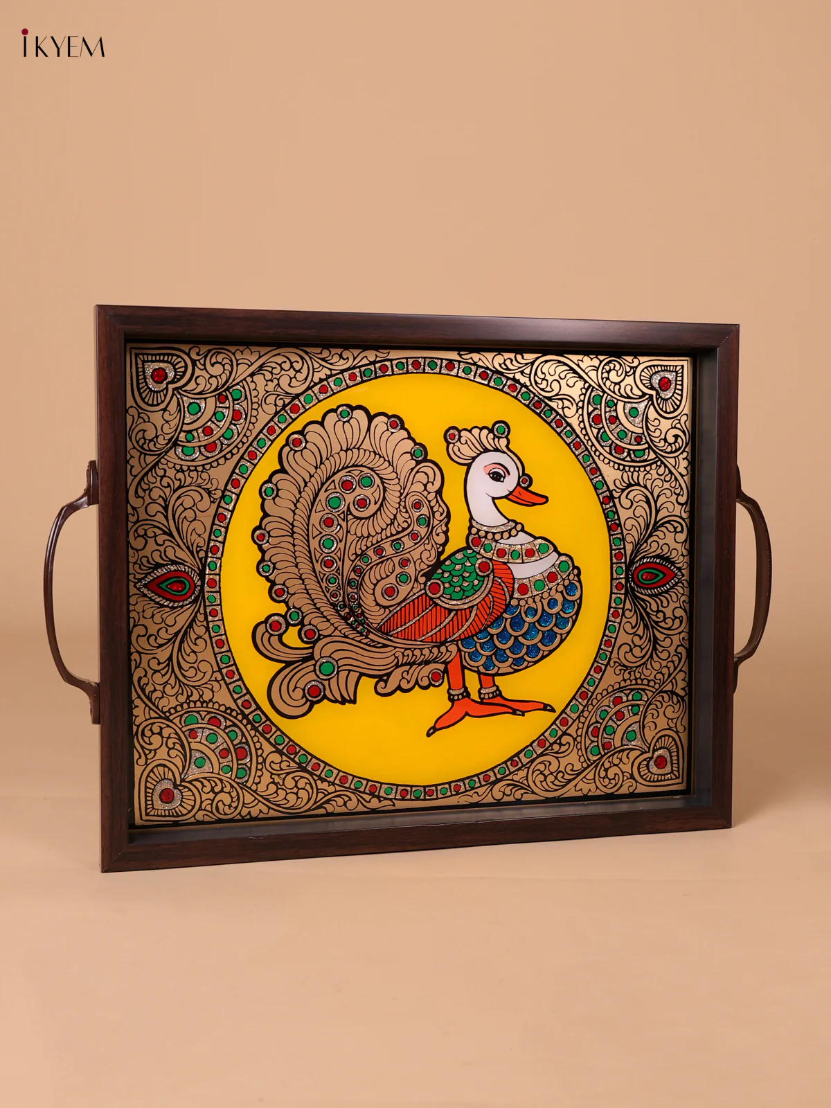 Reverse Glass Painted Tray (16x13) - Annapakshi - Yellow-KEE18006 - Image 3
