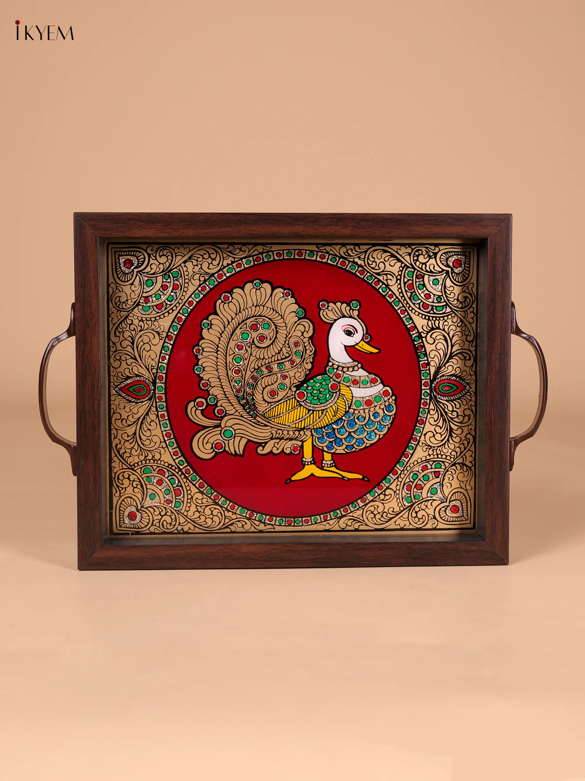 Reverse Glass Painted Tray (11x9) - Annapakshi - RED-KEE18008 - Image 2