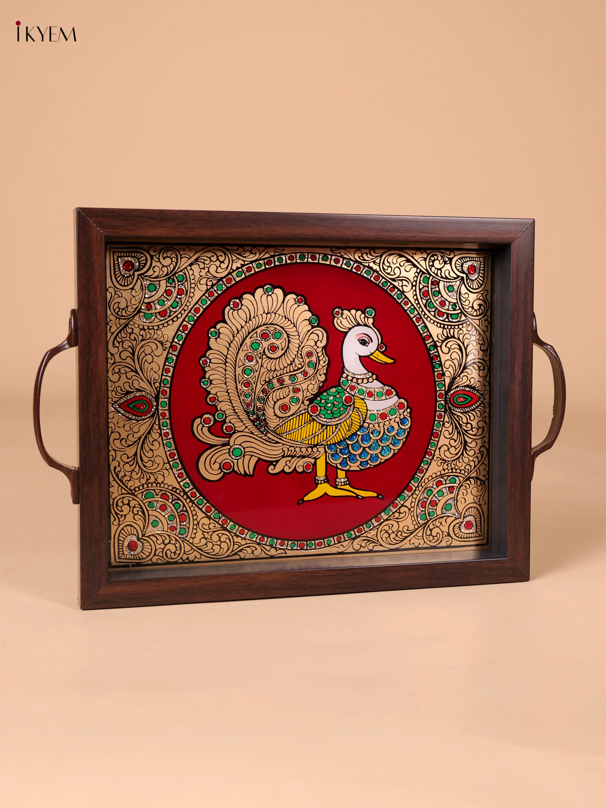 Reverse Glass Painted Tray (11x9) - Annapakshi - RED-KEE18008 - Image 3