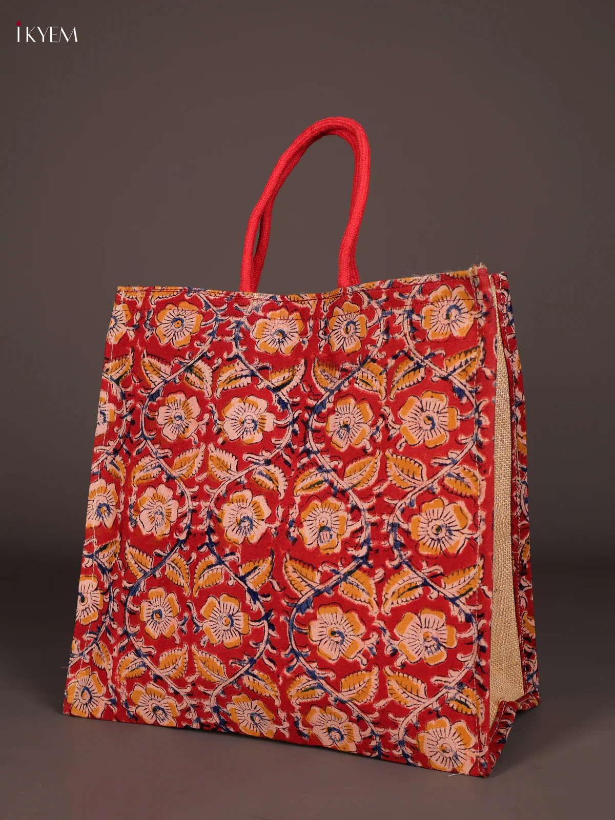 Kalamkari Jute Bag with Rope Handle - Red& Yellow-KEE20006 - Image 3