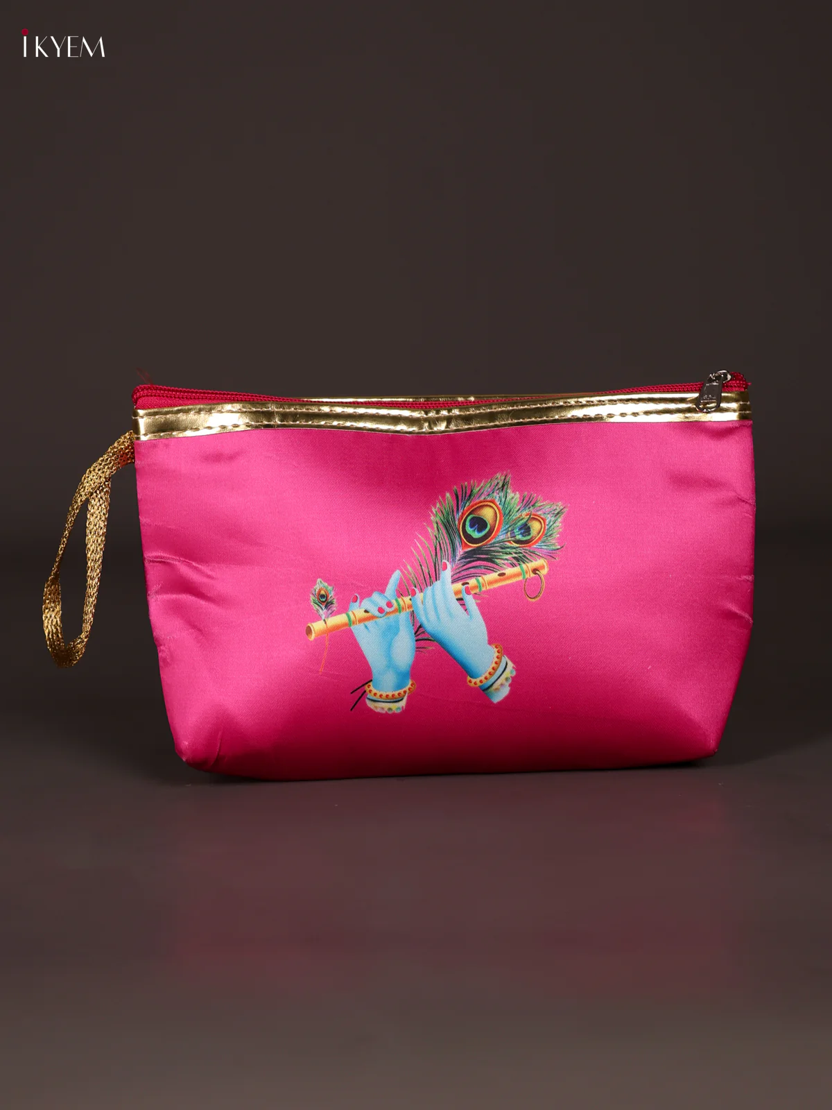Digital Printed Krishna Flute Purse With Zipper-Pink-KEE21022