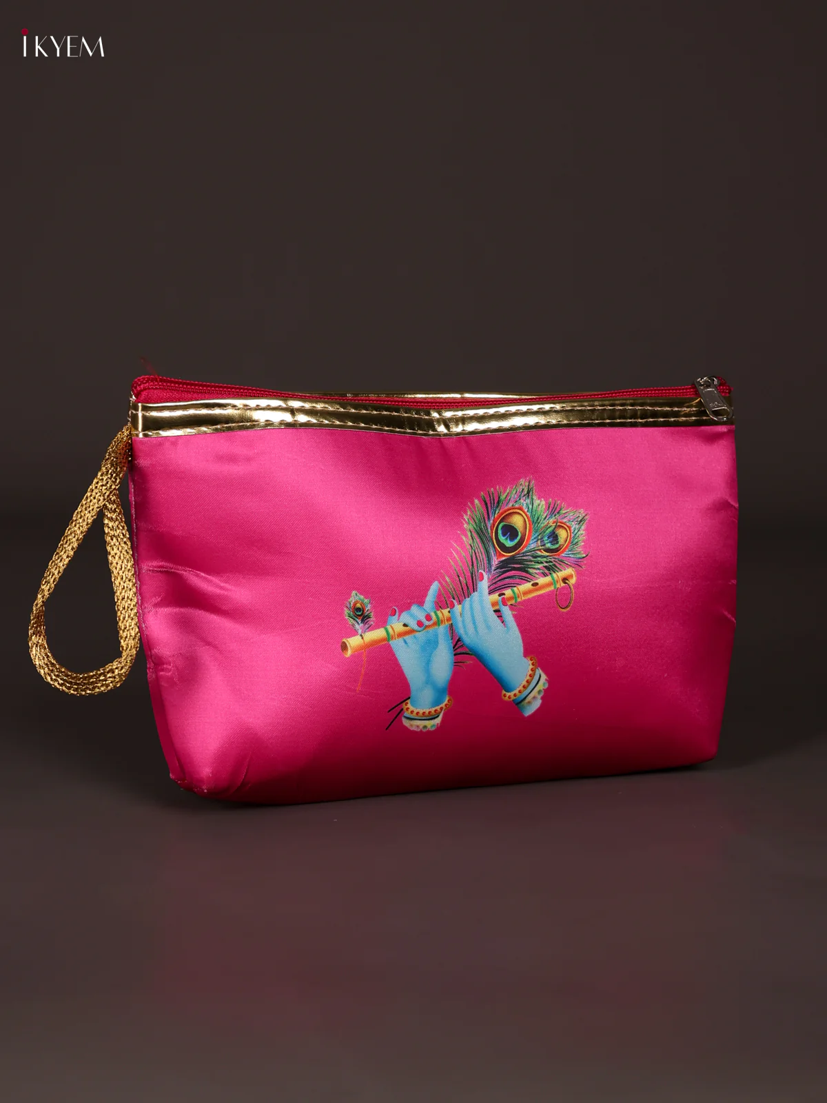 Digital Printed Krishna Flute Purse With Zipper-Pink-KEE21022 - Image 2