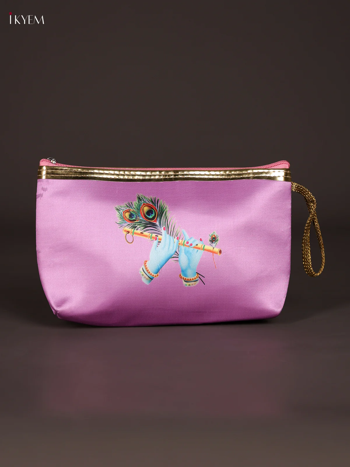 Digital Printed Krishna Flute Purse With Zipper-Baby Pink-KEE21023