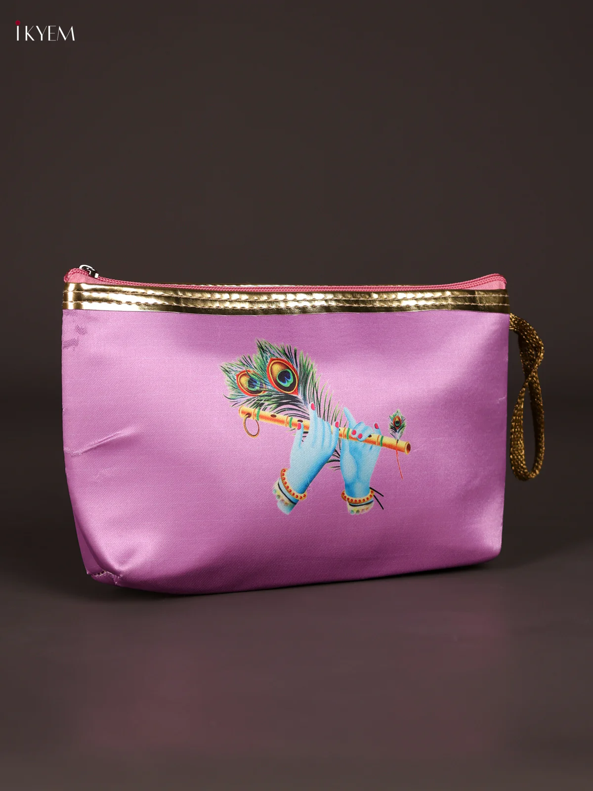 Digital Printed Krishna Flute Purse With Zipper-Baby Pink-KEE21023 - Image 2