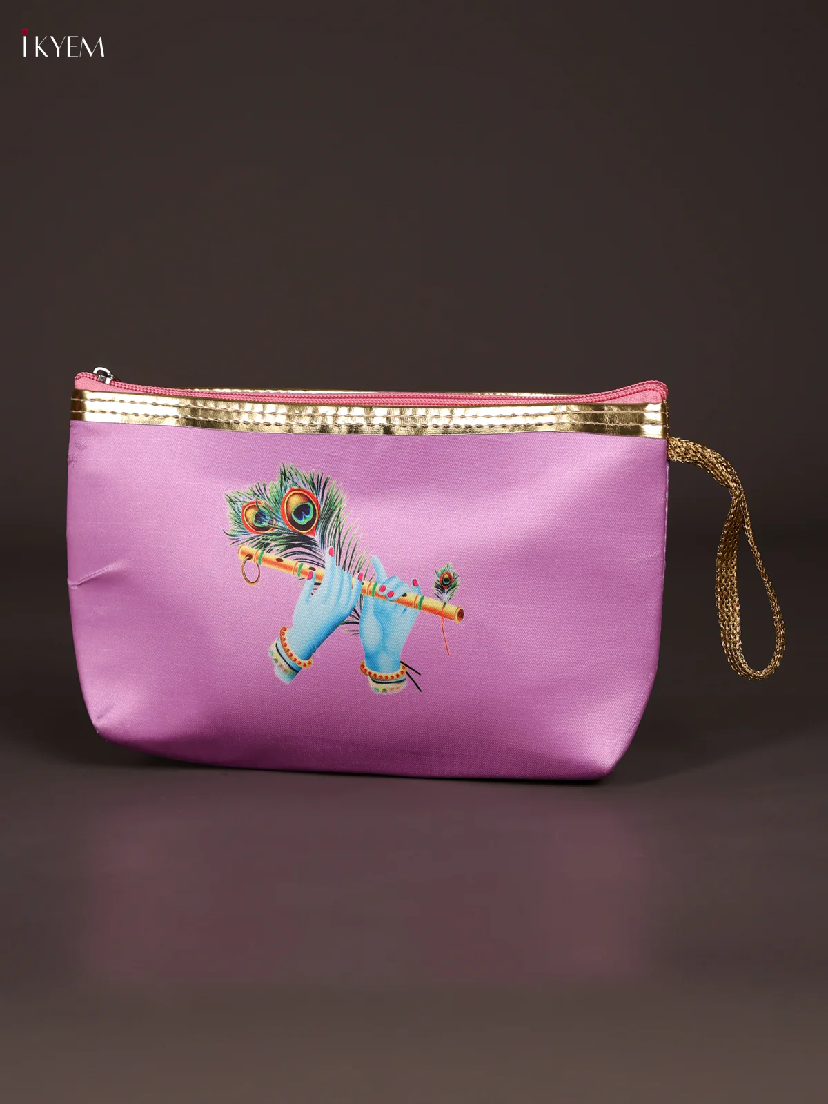 Digital Printed Krishna Flute Purse With Zipper-Baby Pink-KEE21023 - Image 3