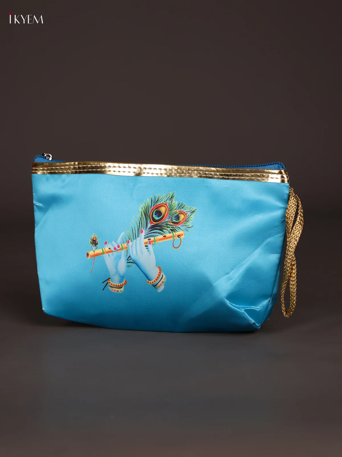 Digital Printed Krishna Flute Purse With Zipper-Blue-KEE21024 - Image 3