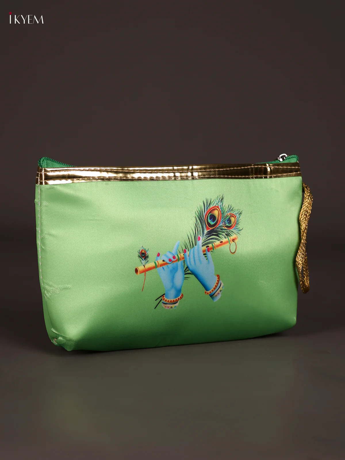 Digital Printed Krishna Flute Purse With Zipper-Green-KEE21025 - Image 3